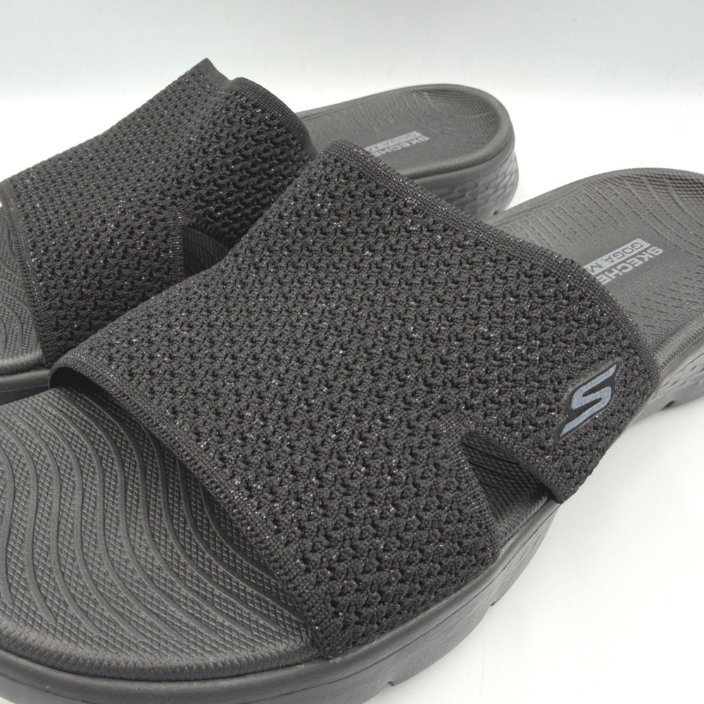 Skechers Go Walk Flex Sandals Women 11 Timeless Black NWT Sparkle Knit Slides - Picture 4 of 16